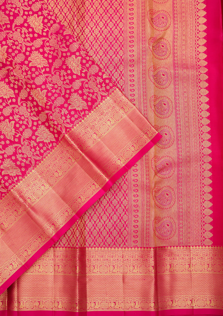 Rani Pink Pure Silk Jaal Saree With Matching Blouse Piece