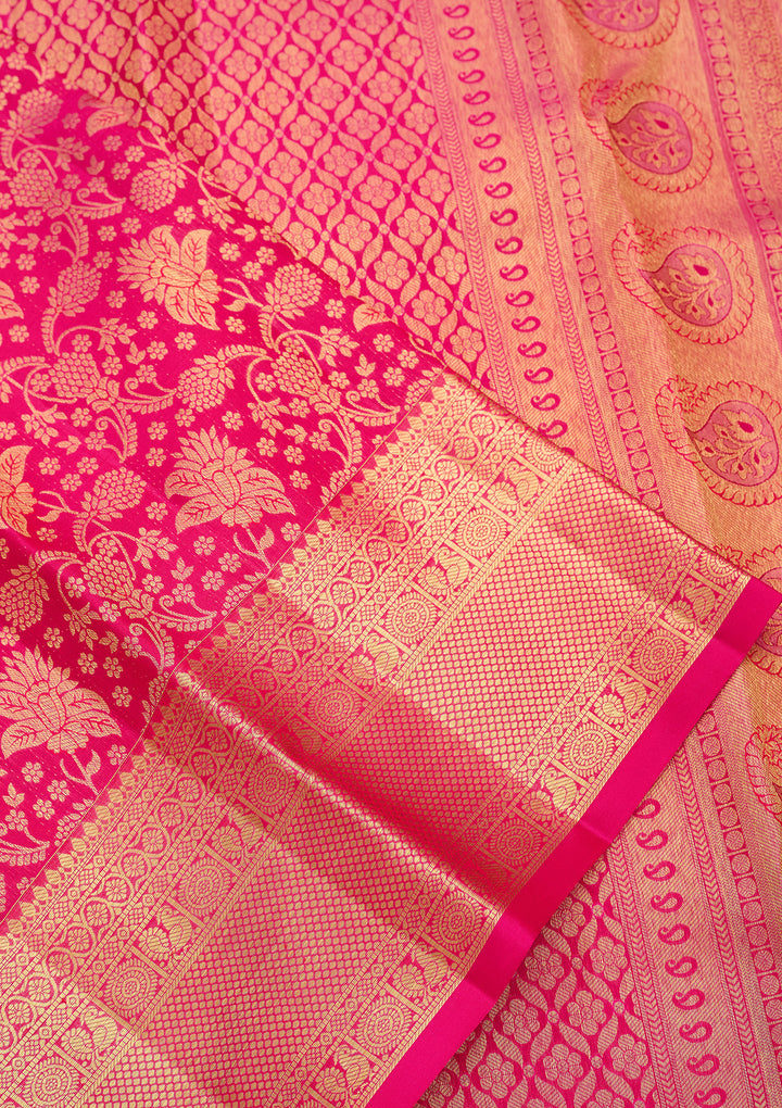 Rani Pink Pure Silk Jaal Saree With Matching Blouse Piece