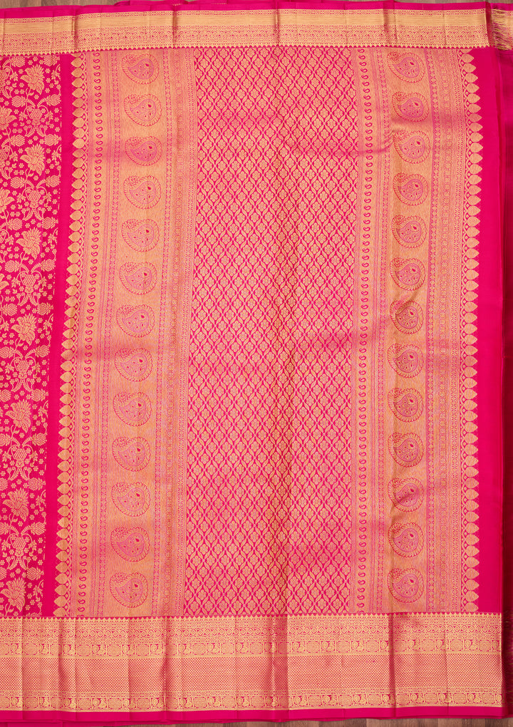Rani Pink Pure Silk Jaal Saree With Matching Blouse Piece
