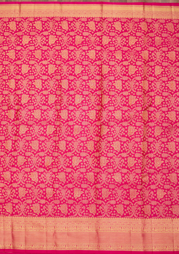 Rani Pink Pure Silk Jaal Saree With Matching Blouse Piece