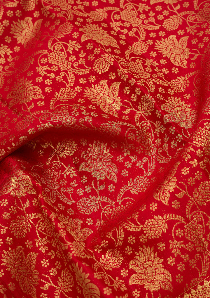 Red Pure Silk Jaal Saree With Matching Blouse Piece