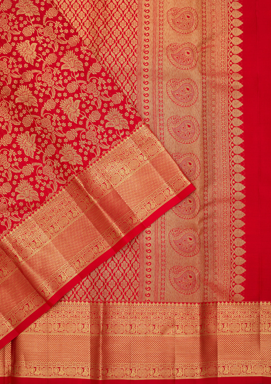 Red Pure Silk Jaal Saree With Matching Blouse Piece