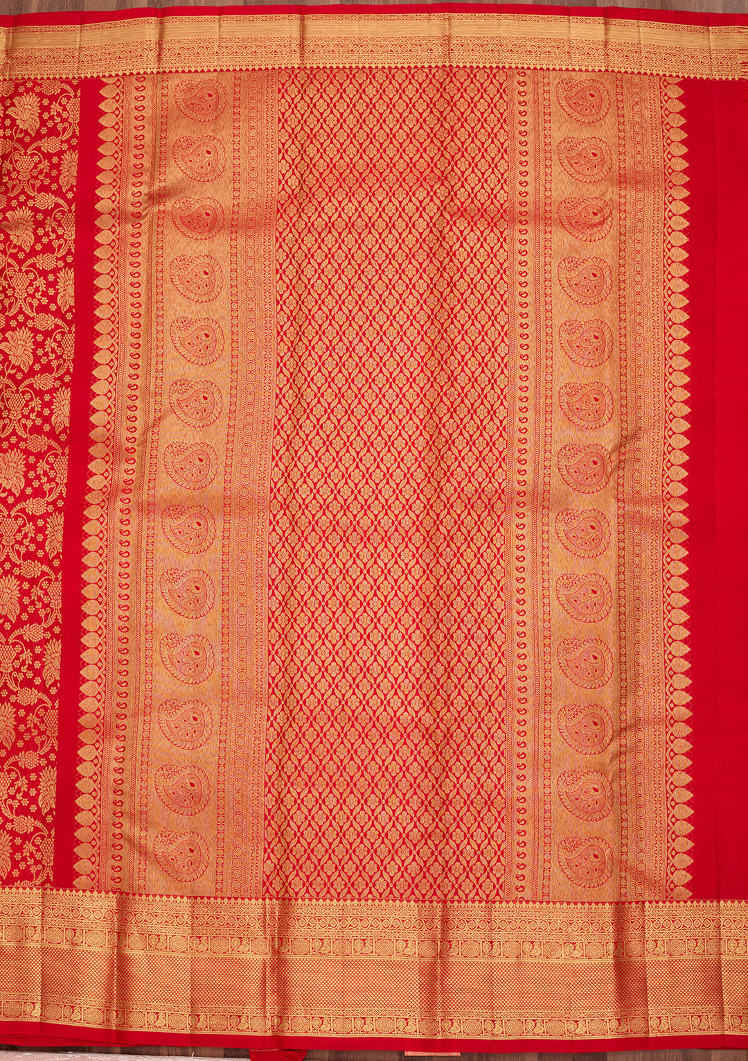 Red Pure Silk Jaal Saree With Matching Blouse Piece