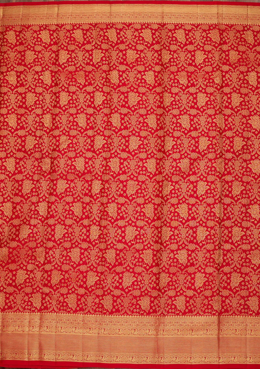Red Pure Silk Jaal Saree With Matching Blouse Piece