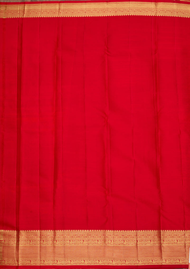 Red Pure Silk Jaal Saree With Matching Blouse Piece