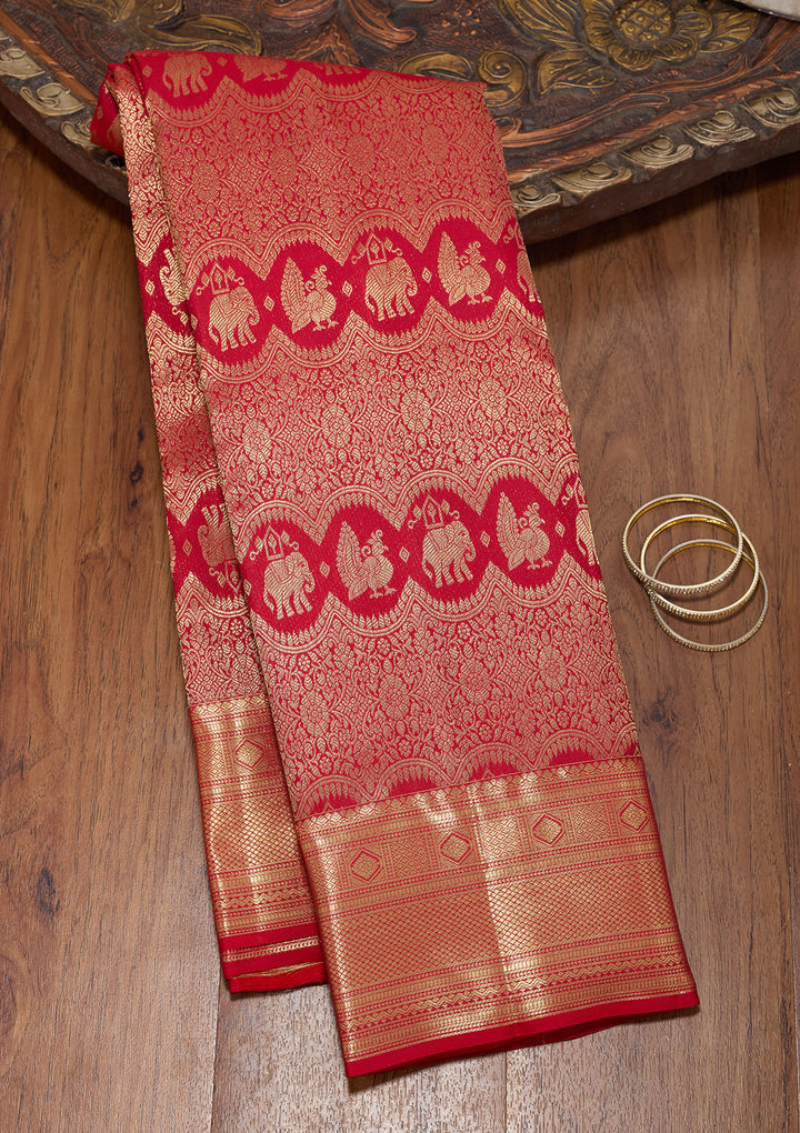 Maroon Pure Silk Jaal Saree With Matching Blouse Piece