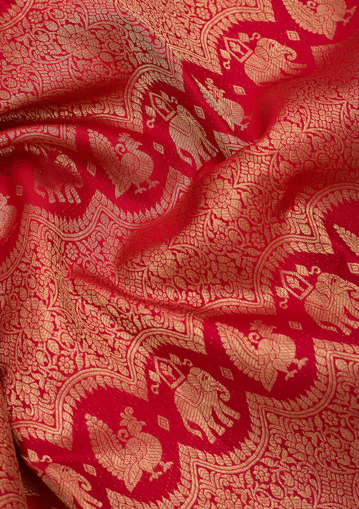 Maroon Pure Silk Jaal Saree With Matching Blouse Piece