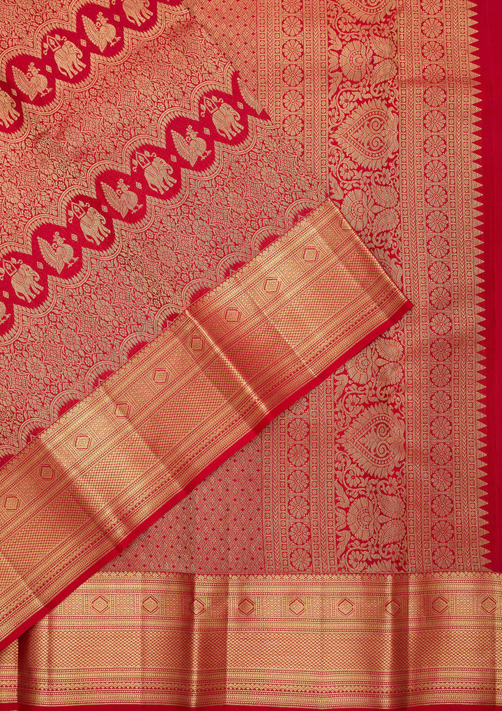 Maroon Pure Silk Jaal Saree With Matching Blouse Piece