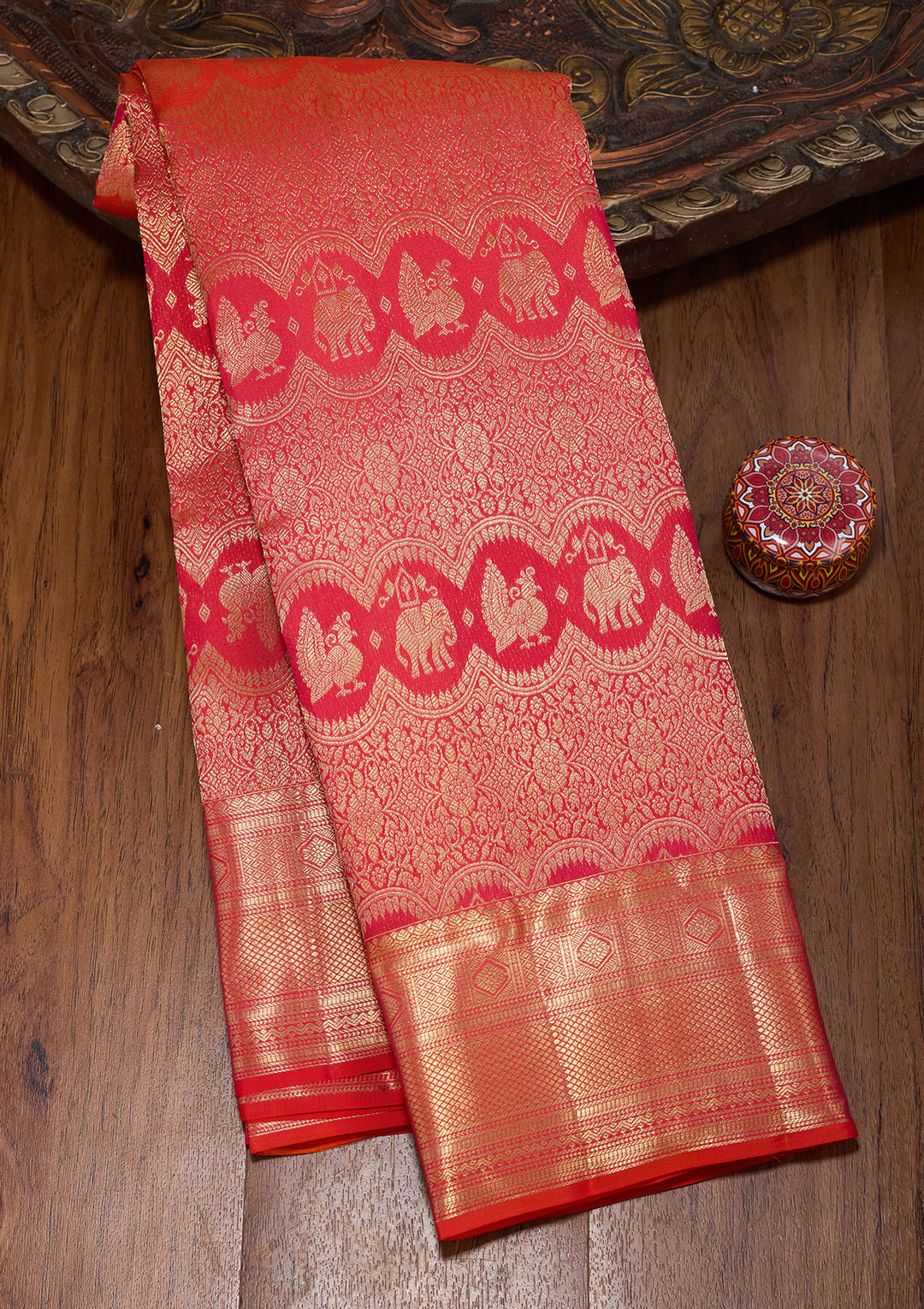 Rani Pink Pure Silk Jaal Saree With Matching Blouse Piece