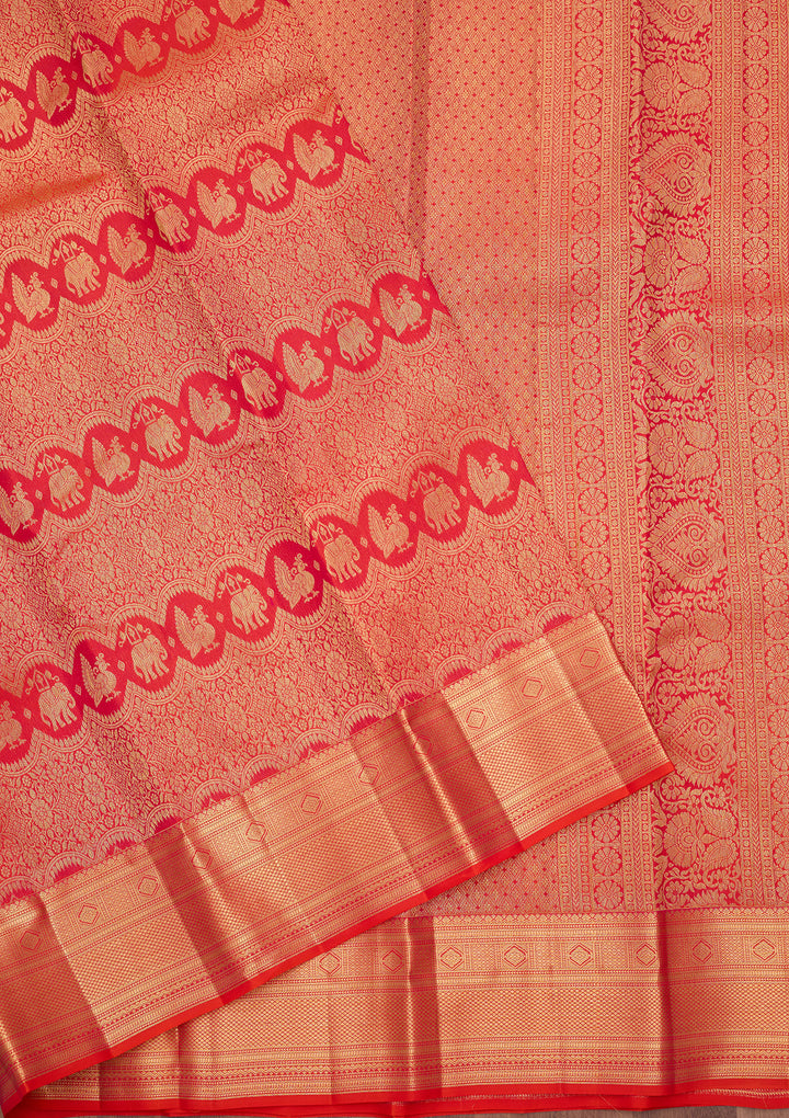 Rani Pink Pure Silk Jaal Saree With Matching Blouse Piece