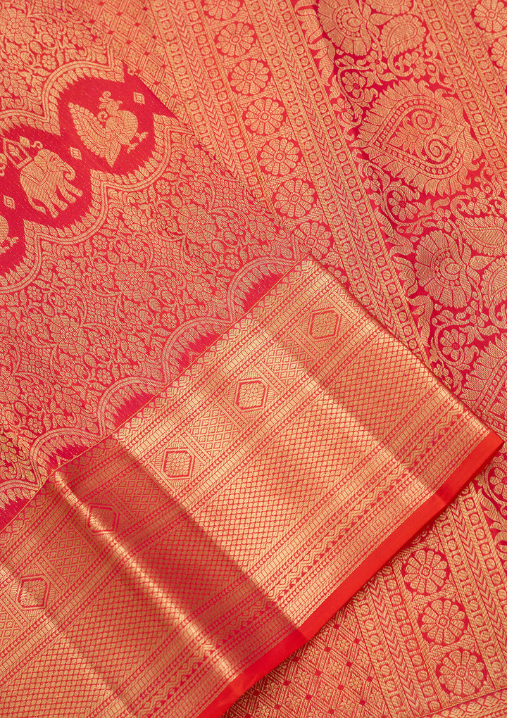 Rani Pink Pure Silk Jaal Saree With Matching Blouse Piece
