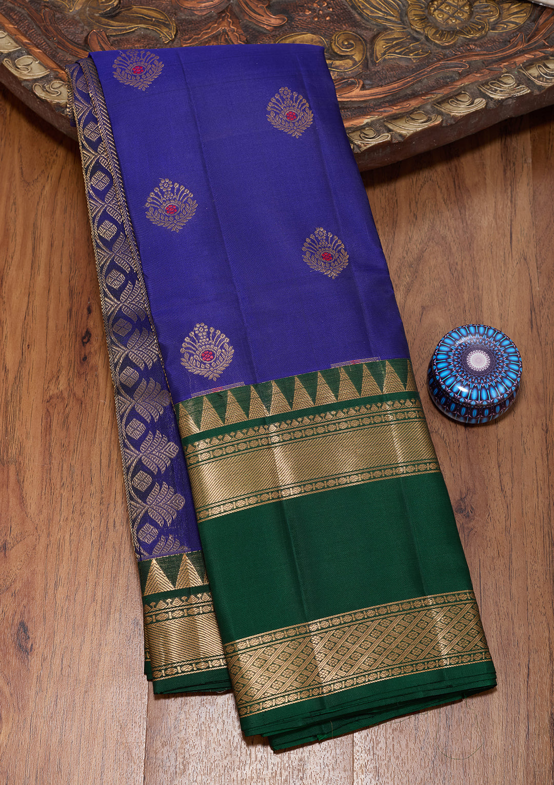 Royal Blue Pure Opada Silk Buti Saree With Matching Blouse Piece