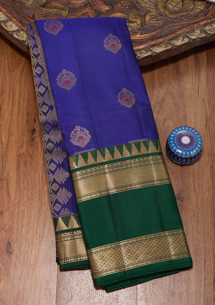 Royal Blue Pure Opada Silk Buti Saree With Matching Blouse Piece
