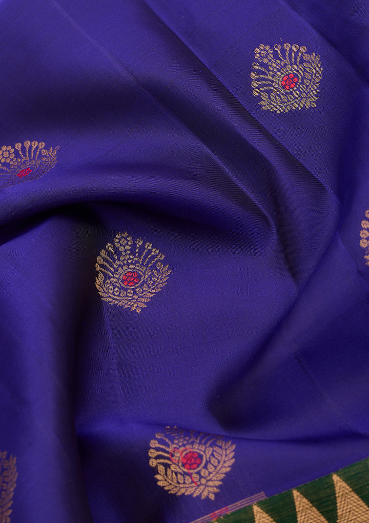 Royal Blue Pure Opada Silk Buti Saree With Matching Blouse Piece