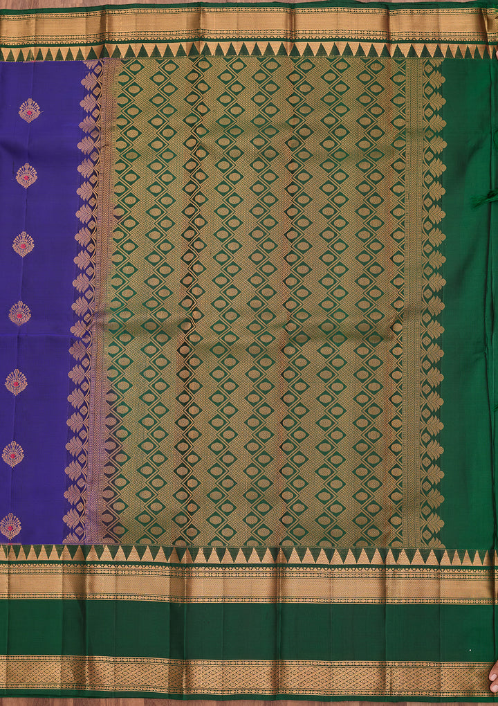 Royal Blue Pure Opada Silk Buti Saree With Matching Blouse Piece