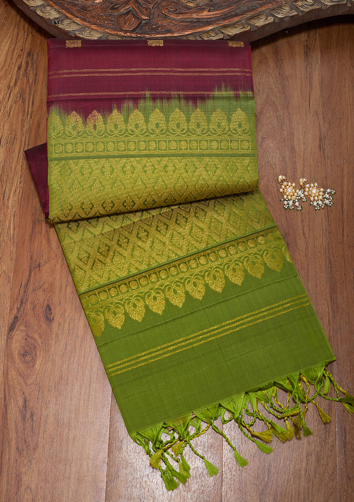 Rust Pure Opada Silk Buti Saree With Matching Blouse Piece