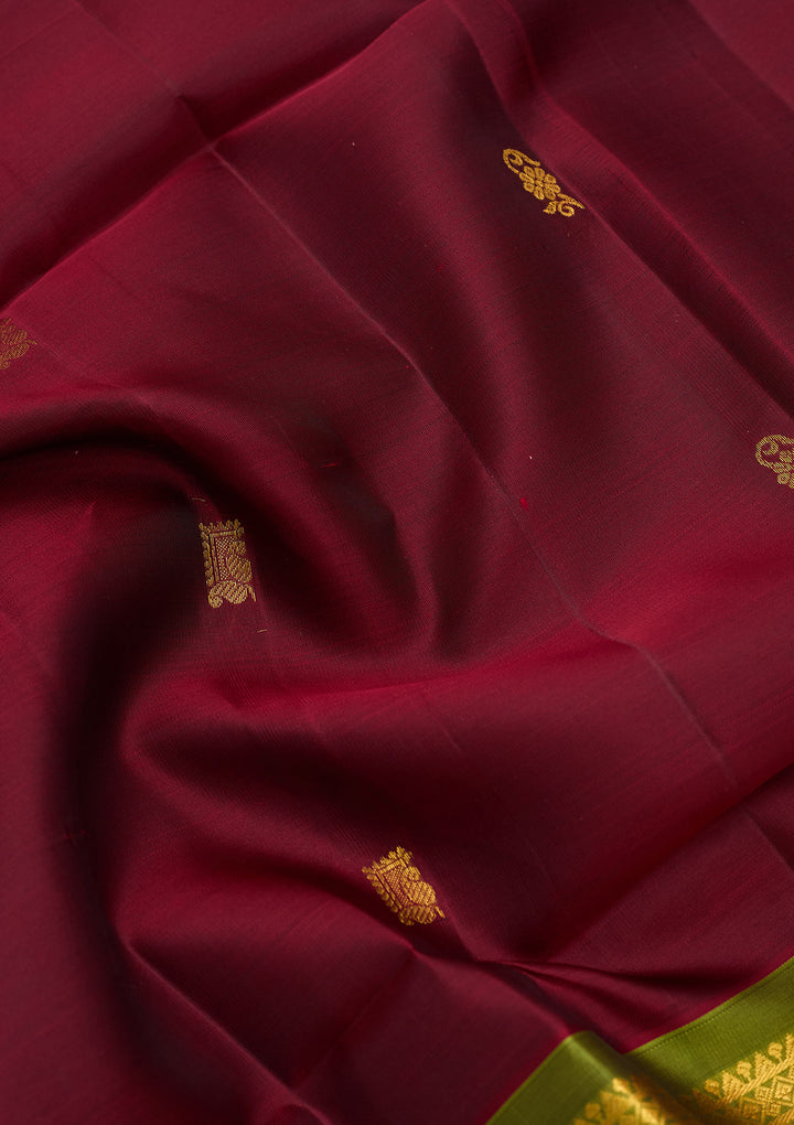 Rust Pure Opada Silk Buti Saree With Matching Blouse Piece