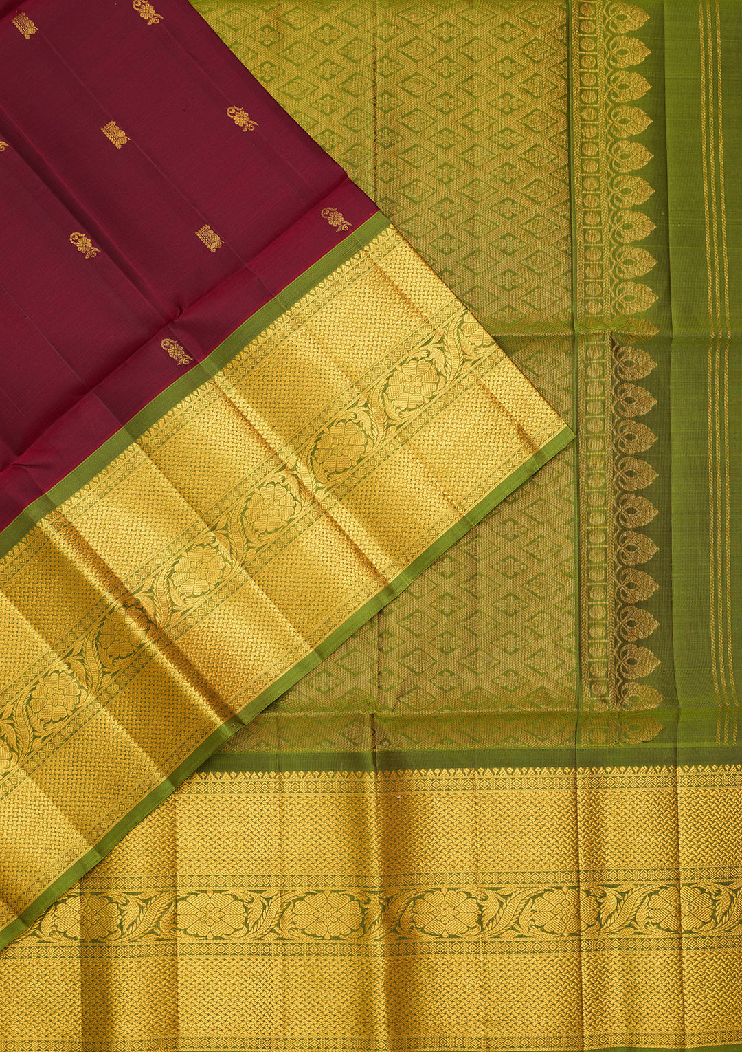 Rust Pure Opada Silk Buti Saree With Matching Blouse Piece