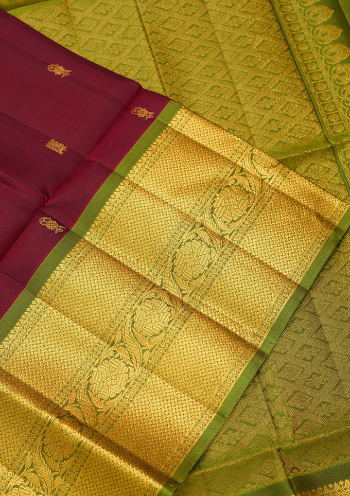 Rust Pure Opada Silk Buti Saree With Matching Blouse Piece