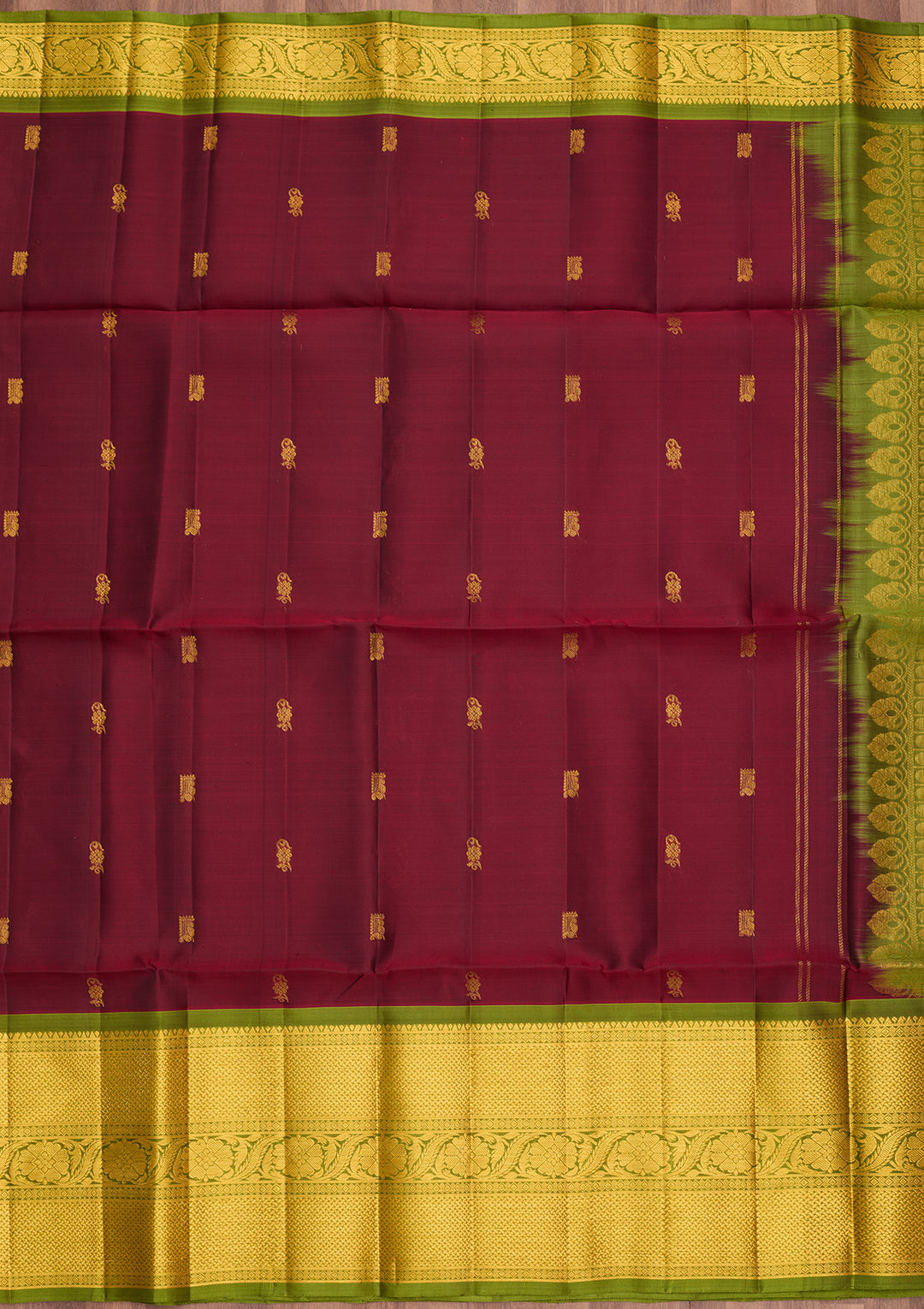 Rust Pure Opada Silk Buti Saree With Matching Blouse Piece