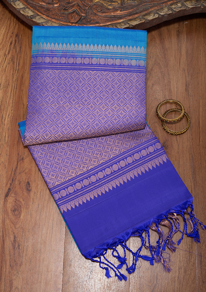 Turquoise Blue Pure Opada Silk Buti Saree With Matching Blouse Piece