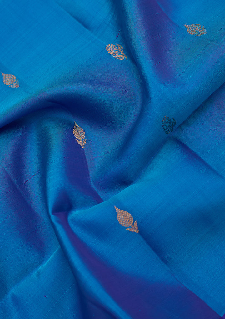 Turquoise Blue Pure Opada Silk Buti Saree With Matching Blouse Piece
