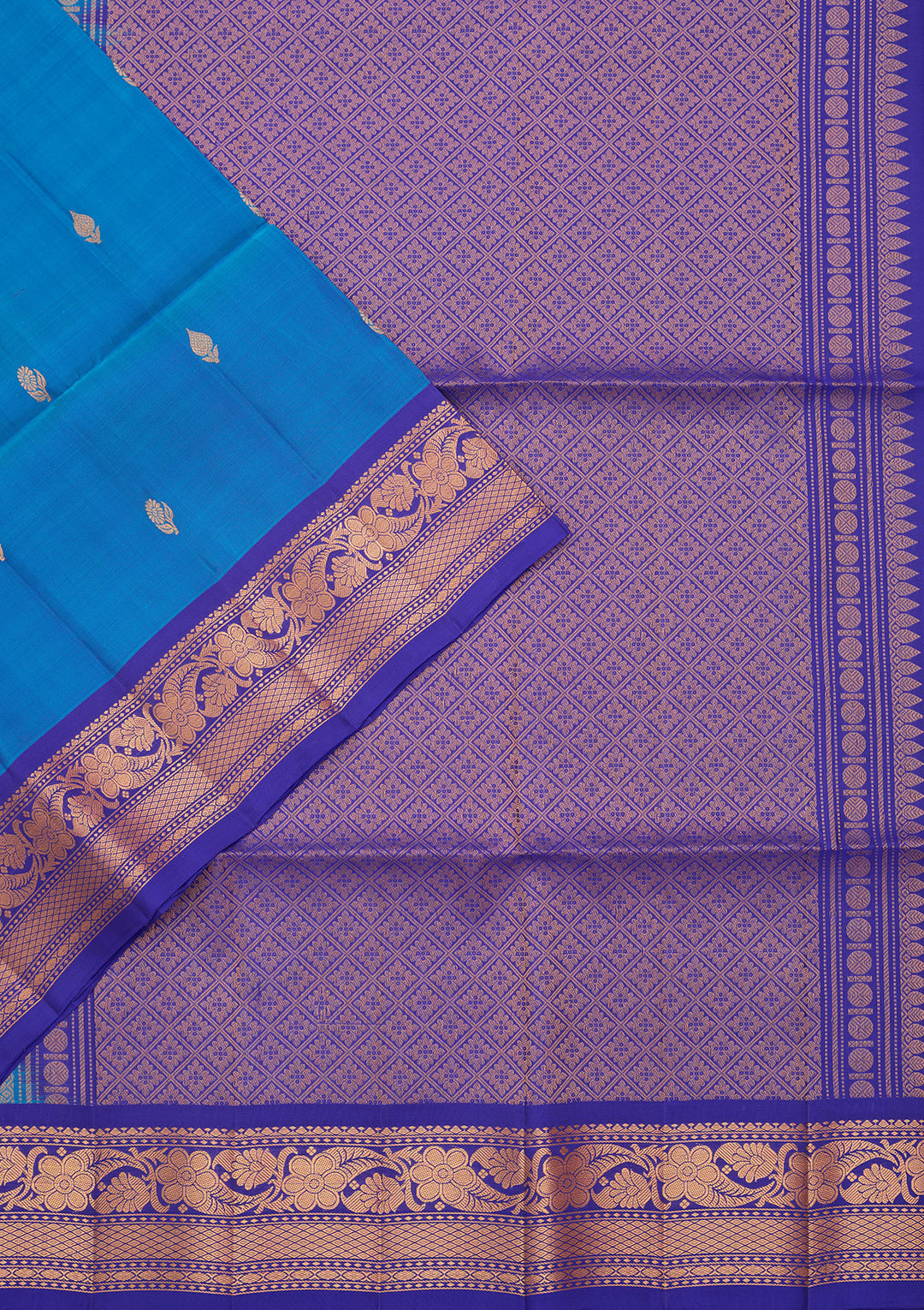 Turquoise Blue Pure Opada Silk Buti Saree With Matching Blouse Piece