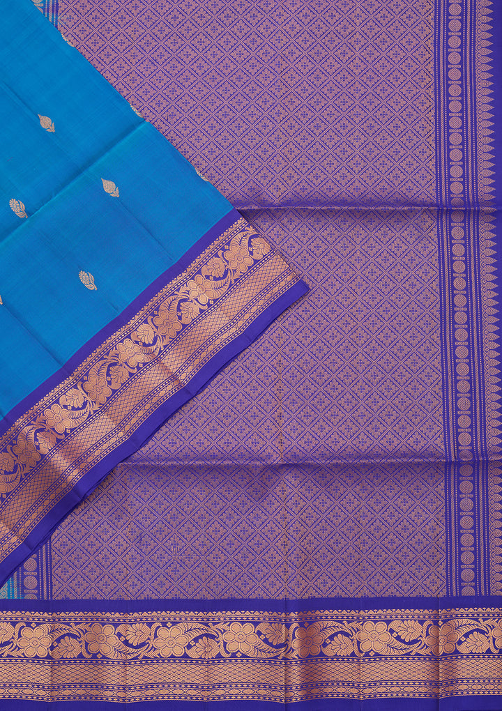 Turquoise Blue Pure Opada Silk Buti Saree With Matching Blouse Piece