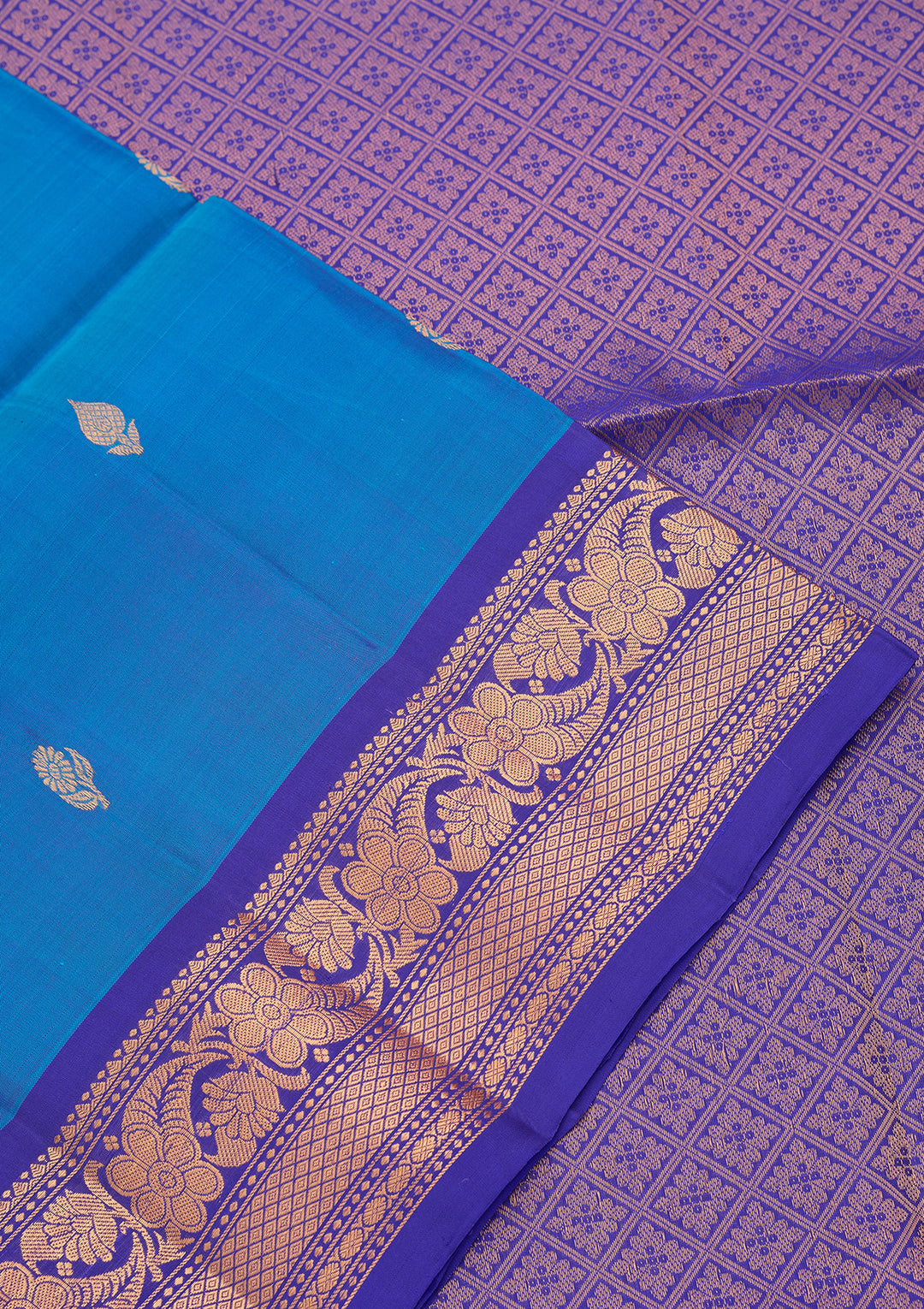 Turquoise Blue Pure Opada Silk Buti Saree With Matching Blouse Piece