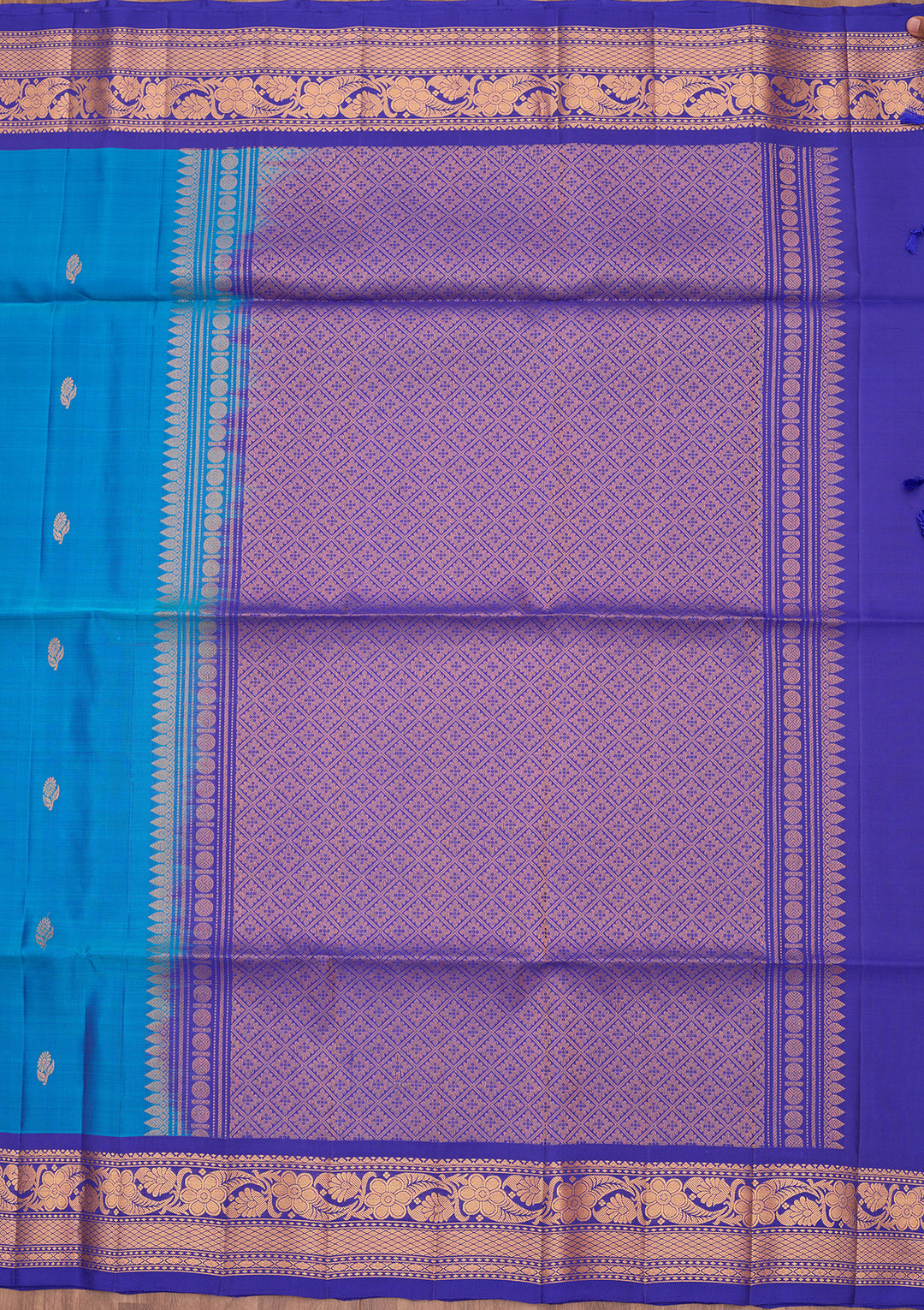 Turquoise Blue Pure Opada Silk Buti Saree With Matching Blouse Piece