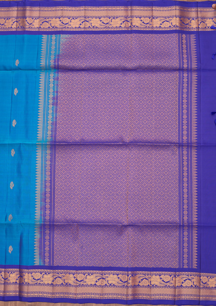 Turquoise Blue Pure Opada Silk Buti Saree With Matching Blouse Piece
