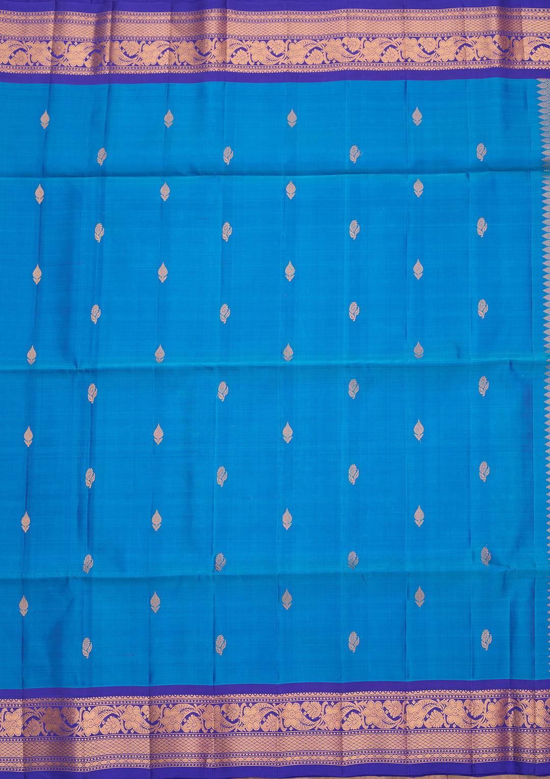 Turquoise Blue Pure Opada Silk Buti Saree With Matching Blouse Piece
