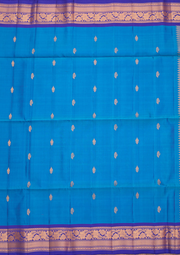 Turquoise Blue Pure Opada Silk Buti Saree With Matching Blouse Piece