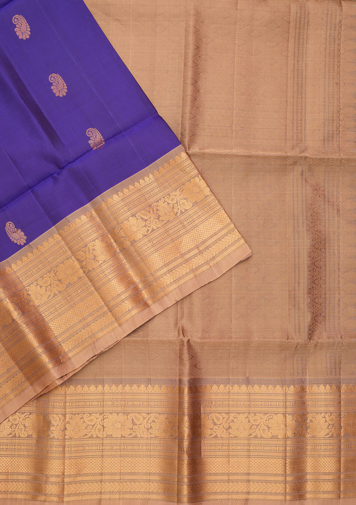 Royal Blue Pure Opada Silk Buti Saree With Matching Blouse Piece