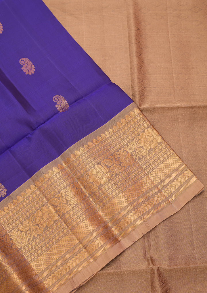 Royal Blue Pure Opada Silk Buti Saree With Matching Blouse Piece
