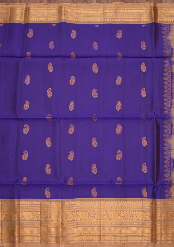 Royal Blue Pure Opada Silk Buti Saree With Matching Blouse Piece