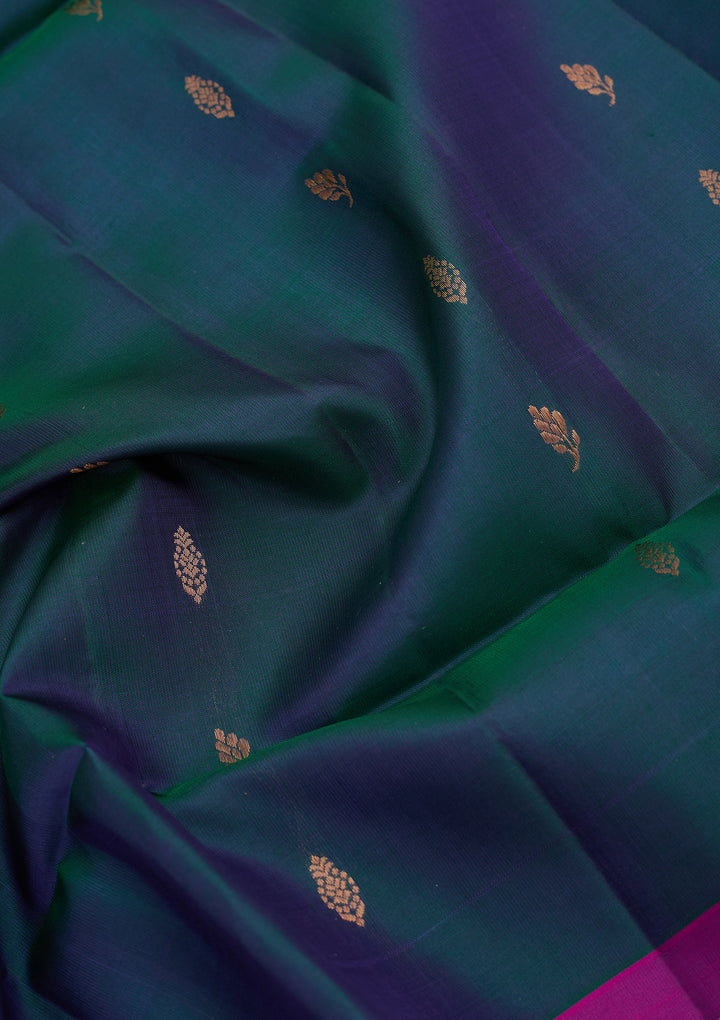 Peacock Blue Pure Opada Silk Buti Saree With Matching Blouse Piece