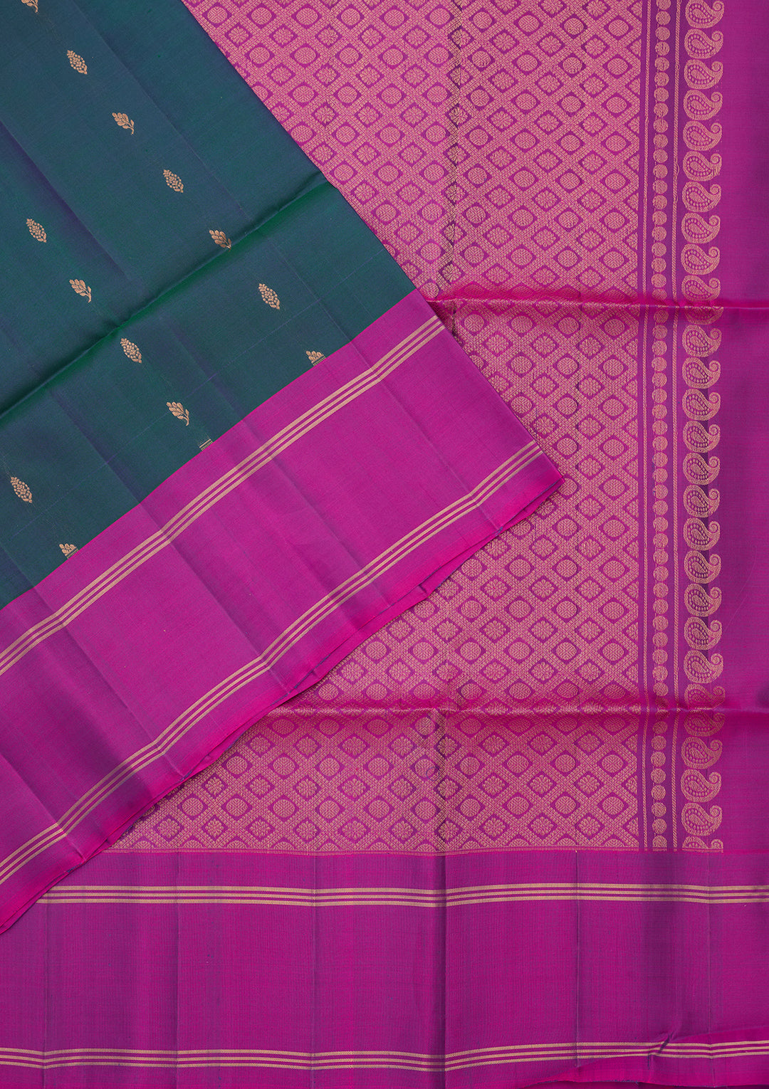 Peacock Blue Pure Opada Silk Buti Saree With Matching Blouse Piece