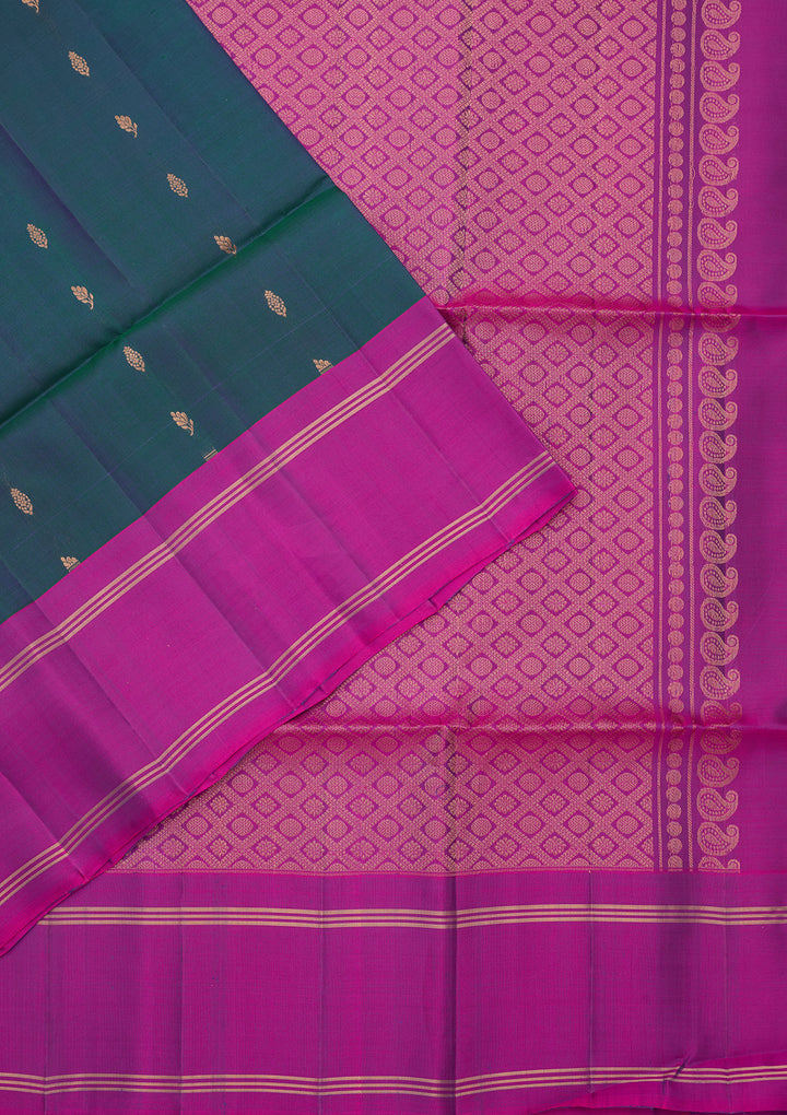 Peacock Blue Pure Opada Silk Buti Saree With Matching Blouse Piece