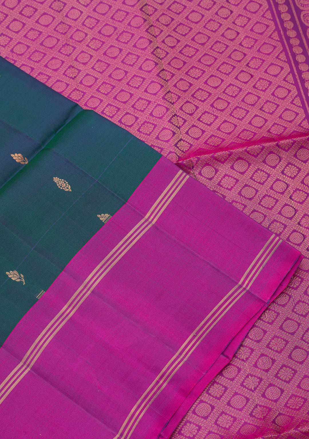 Peacock Blue Pure Opada Silk Buti Saree With Matching Blouse Piece
