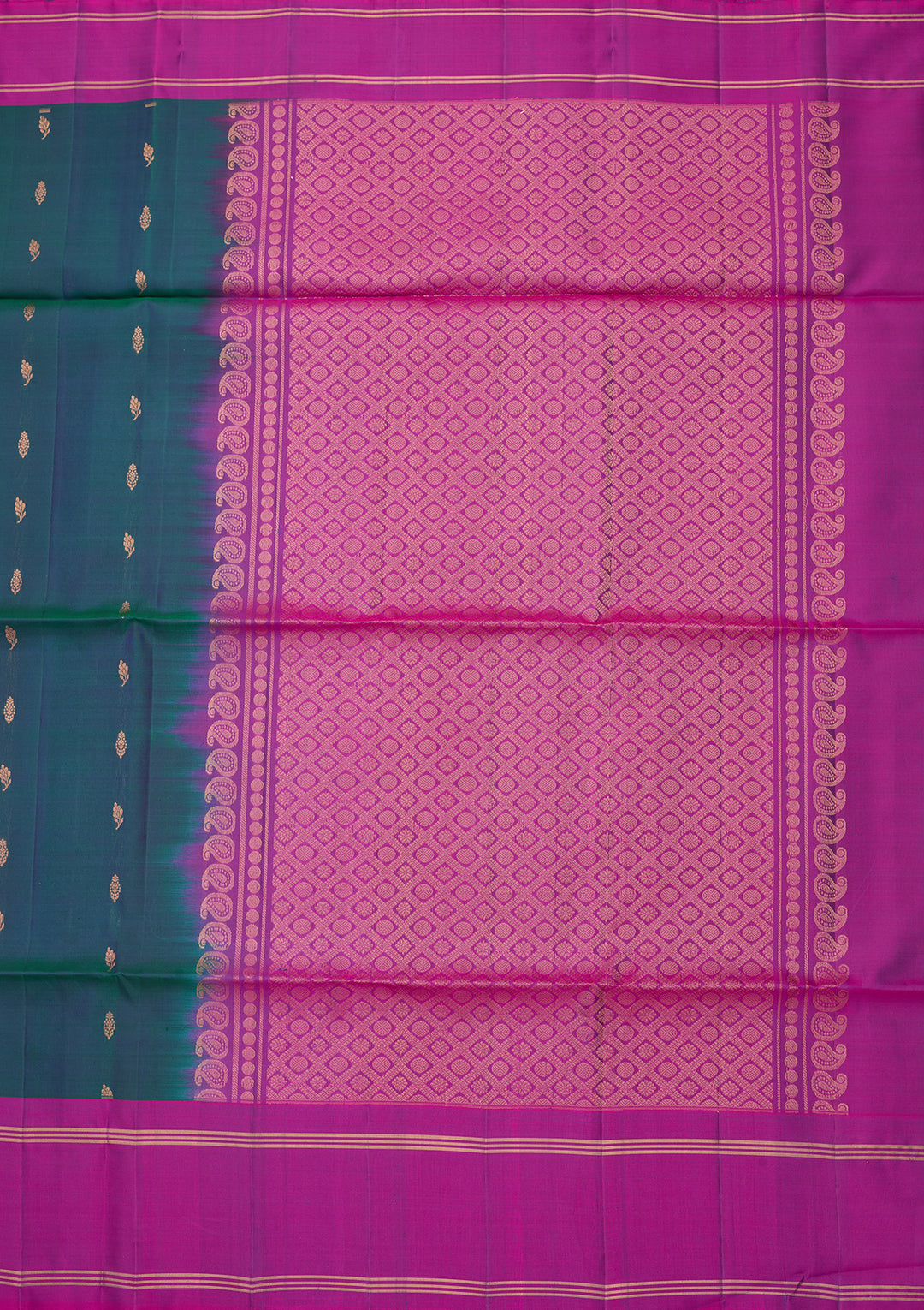 Peacock Blue Pure Opada Silk Buti Saree With Matching Blouse Piece