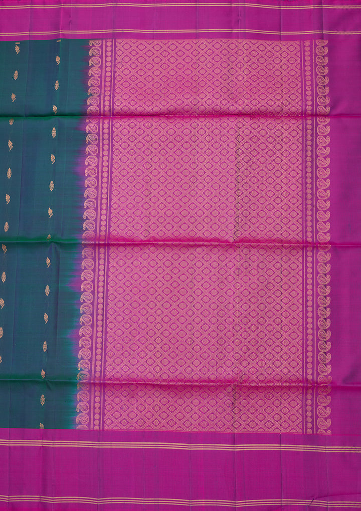 Peacock Blue Pure Opada Silk Buti Saree With Matching Blouse Piece