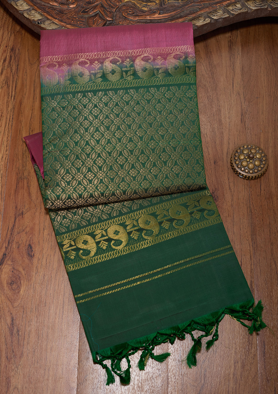 Onion Pink Pure Opada Silk Buti Saree With Matching Blouse Piece