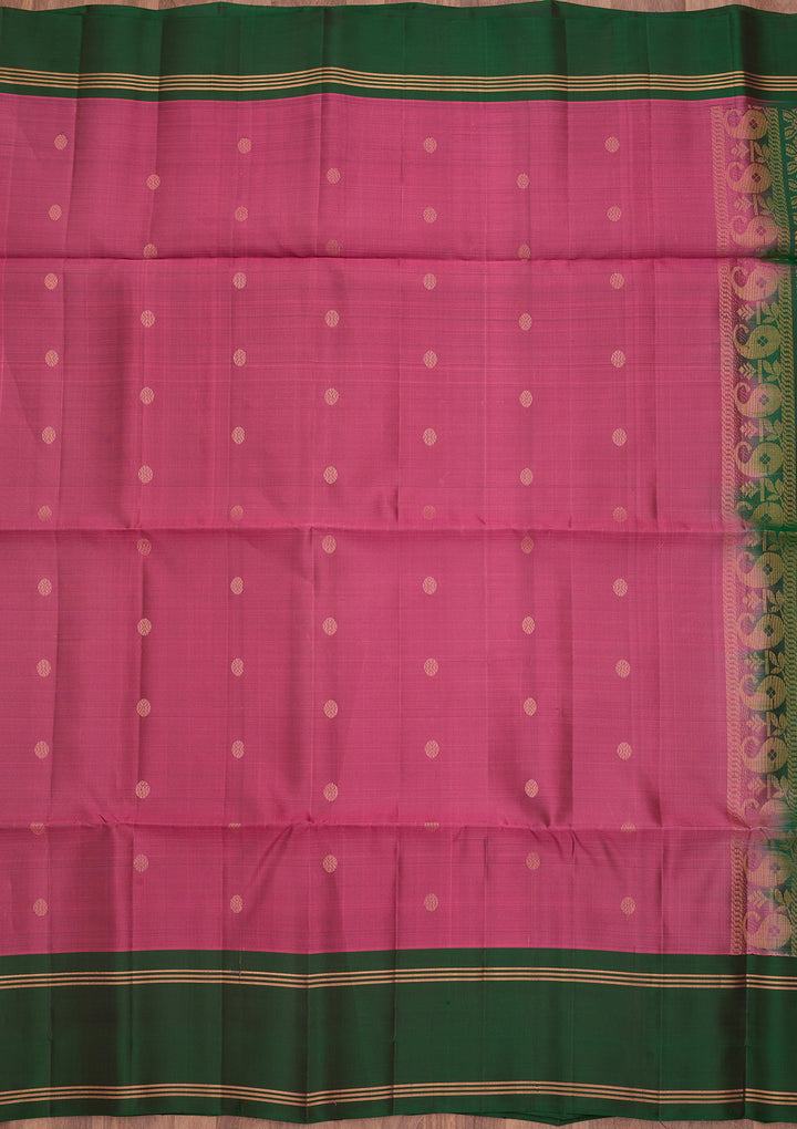 Onion Pink Pure Opada Silk Buti Saree With Matching Blouse Piece