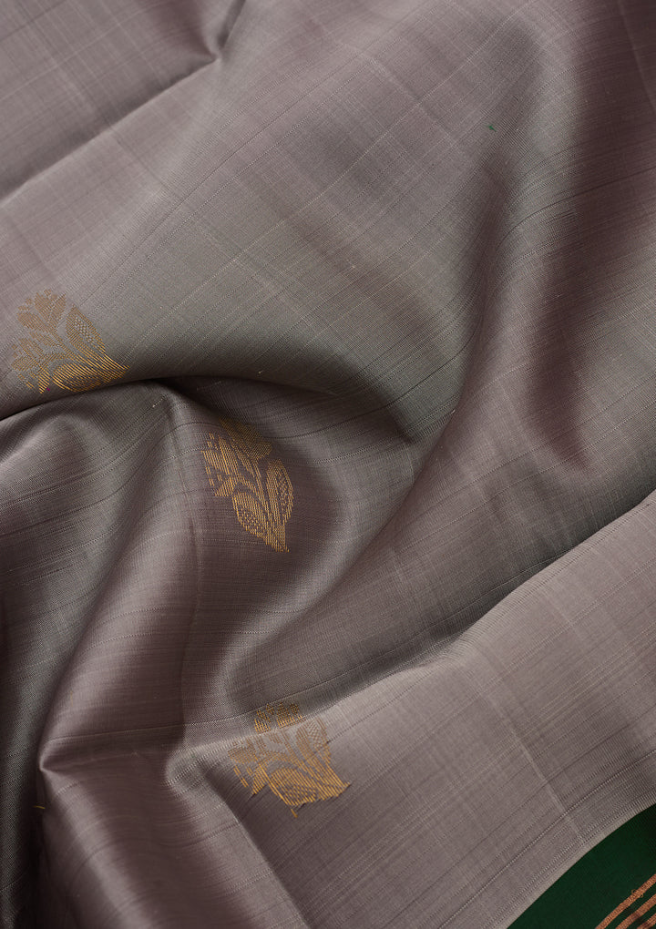 Silver Pure Opada Silk Buti Saree With Matching Blouse Piece