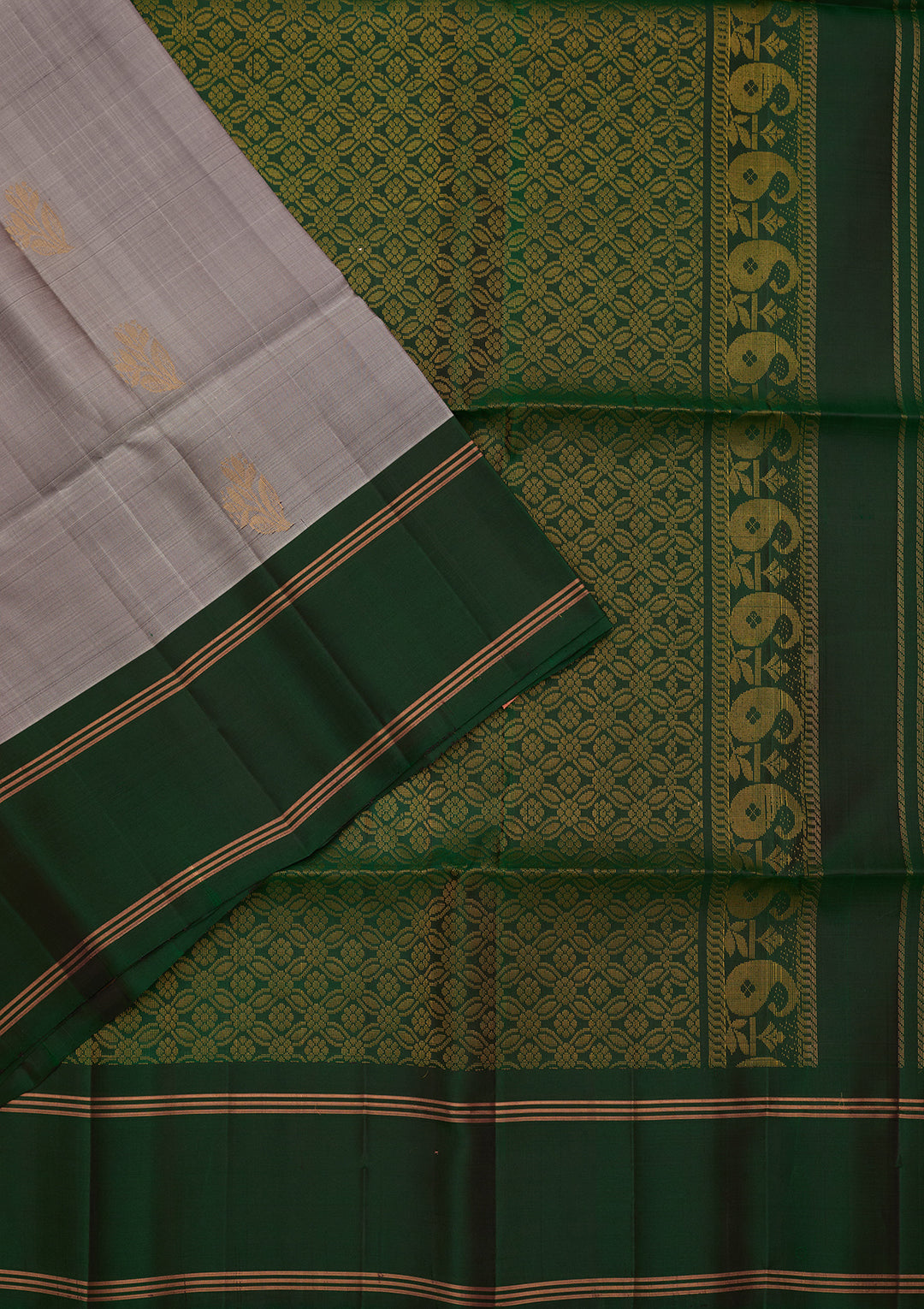 Silver Pure Opada Silk Buti Saree With Matching Blouse Piece
