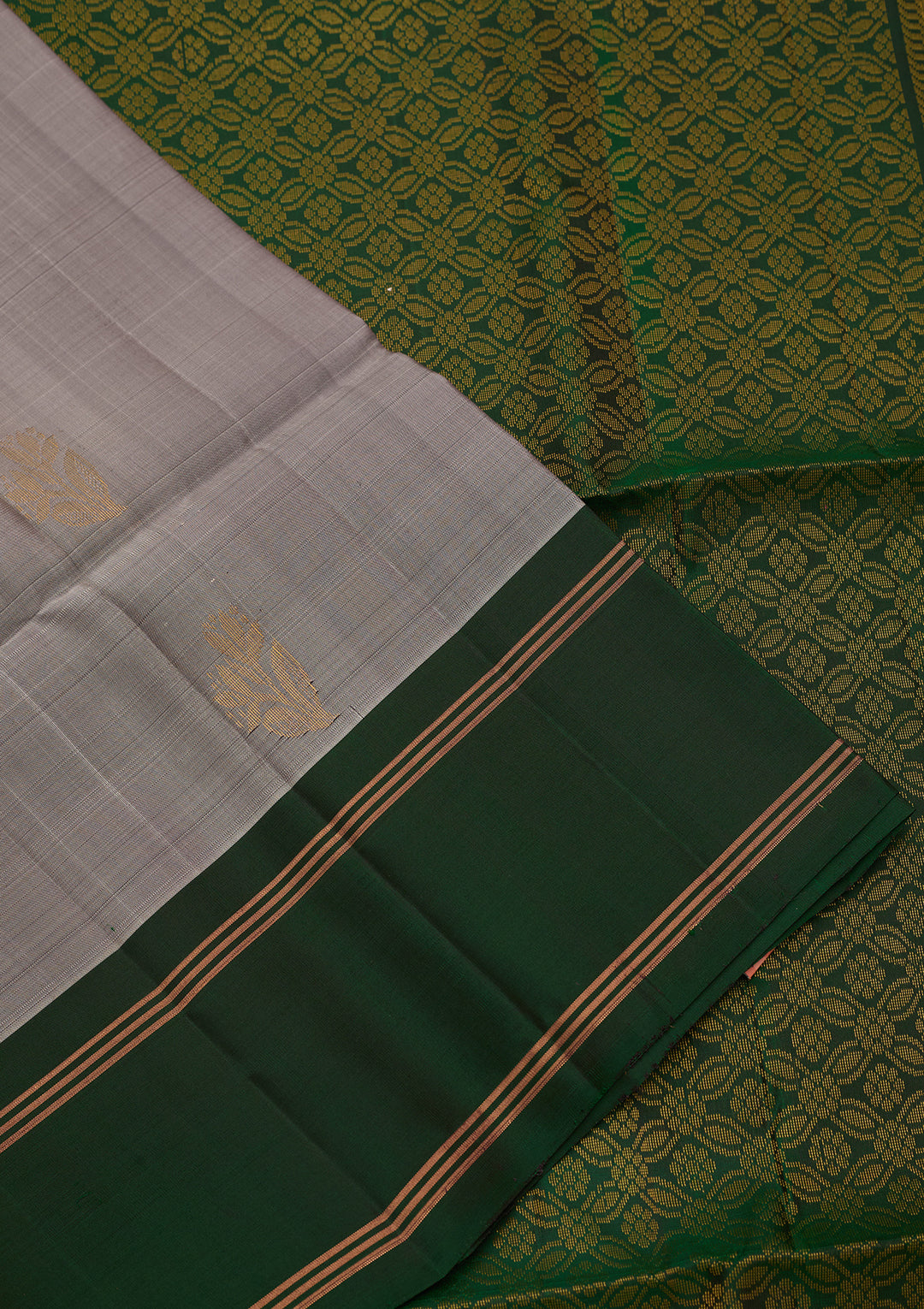 Silver Pure Opada Silk Buti Saree With Matching Blouse Piece