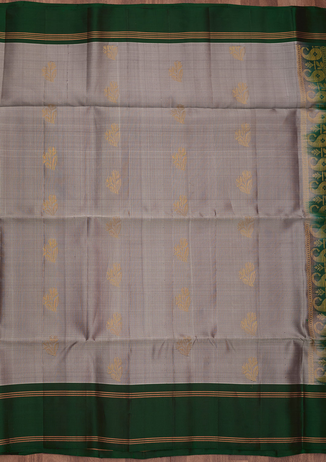 Silver Pure Opada Silk Buti Saree With Matching Blouse Piece