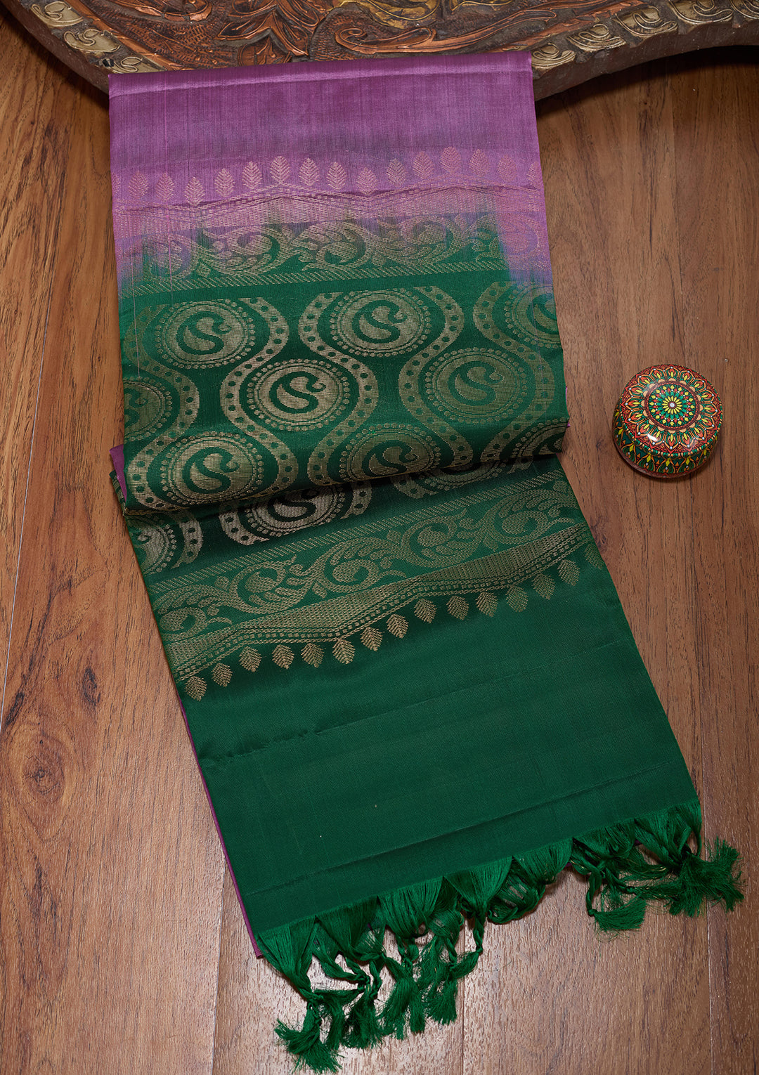 Dark Lavender Pure Opada Silk Buti Saree With Matching Blouse Piece