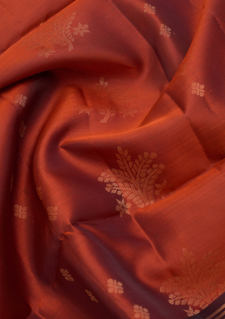 Rust Pure Opada Silk Buti Saree With Matching Blouse Piece